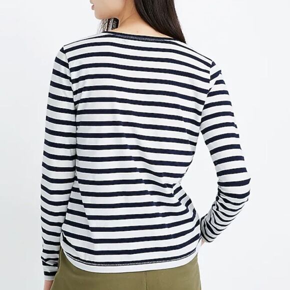 Madewell Northside Wm’s Sz Sm Blue White Morris Stripe Long-Sleeve Tee Shirt - Picture 4 of 5